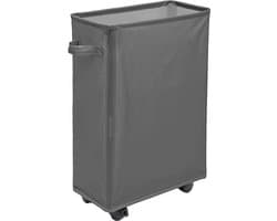 Dunne wasmand op wielen - opvouwbare wasmand - rechthoekige organizer - 40 l donkergrijs