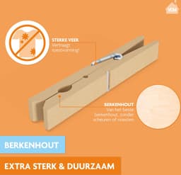LaundrySpecialist 144x Houten Wasknijpers (100mm) - Wasknijpers - Wasknijpers hout - 144 stuks - Knijpers - Houten Knijpers — thumbnail 5