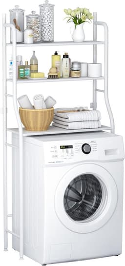 3 Tier Drum Washing Machine Storage Rack - Space Saving Bathroom Rack Above Toilet - Multi-Purpose Bearing Strong Adjustable Storage Rack - Steel White — thumbnail 1