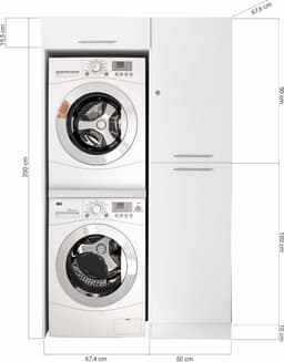 Wasmachine kast en linnenkast met bovenkast - Wasmachine kast en droger kast - Wasmachine ombouw - Wasmachine meubel - Wit — thumbnail 4