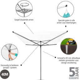 Brabantia Topspinner Droogmolen - 40 m - met Metalen Grondanker - Metallic Grey — thumbnail 3