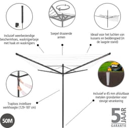 Brabantia Lift-O-Matic Droogmolen - met Metalen Grondanker, Beschermhoes, Wasknijpertasje en Wasknijpers - 50 m - Anthracite — thumbnail 5