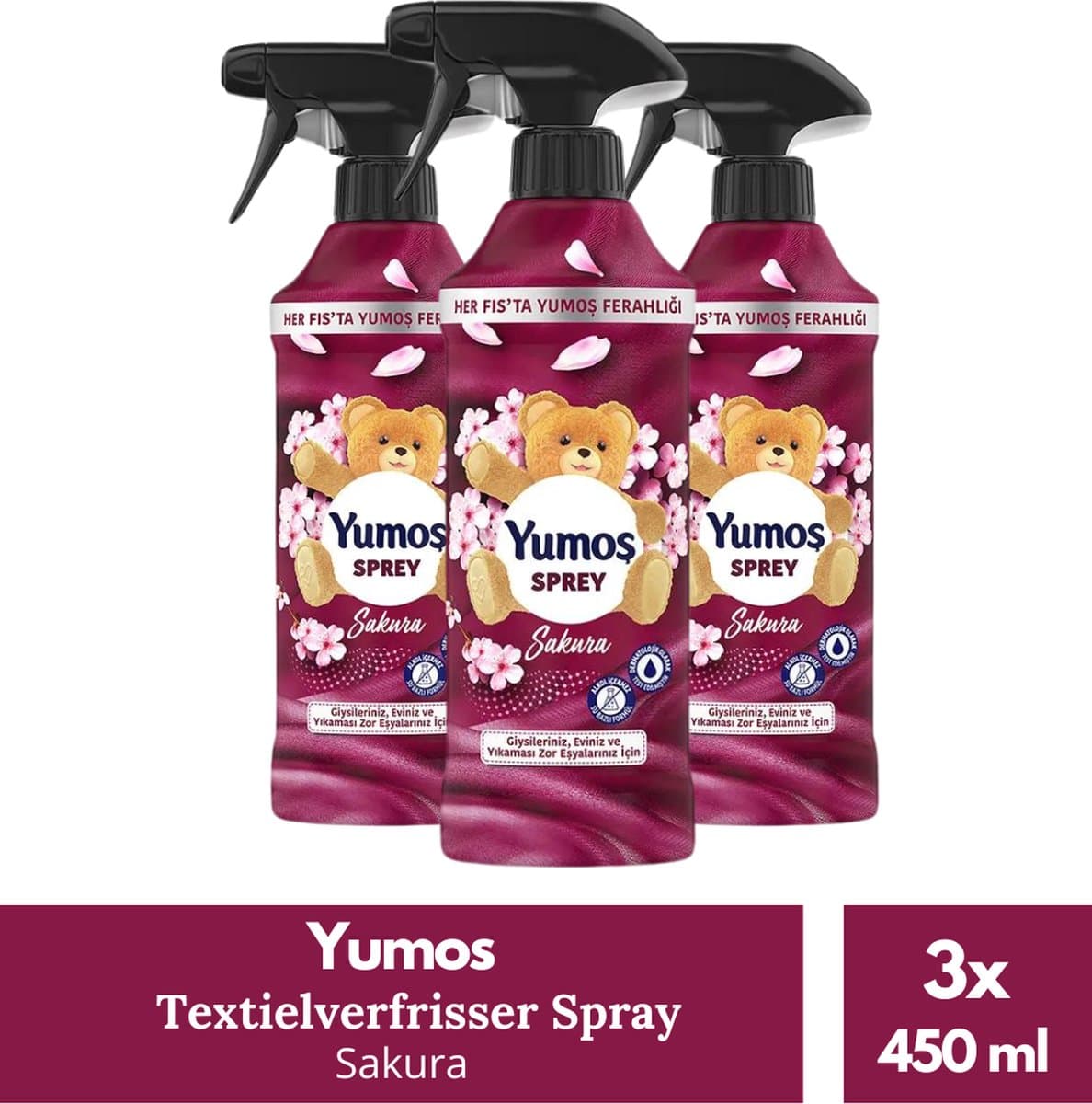 Yumos Textielverfrisser Sakura textielspray verwijdert geuren en laat een frisse geur achter - 3x 450ml — afbeelding 1