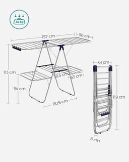 Droogrek - Inklapbaar wasrek voor binnen en buiten - Staand droogrek met vleugels - Ruimtebesparend en lichtgewicht - Voor kleine en grote wasjes - Perfect voor appartementen, balkon en studentenkamer - Snel opvouwbaar - Wasdroogrek voor huishoudelij — thumbnail 5
