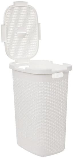 5Five Wasmand met deksel Rotan - wit - gevlochten kunststof - 60 liter - 45 x 35 x 66 cm — thumbnail 3