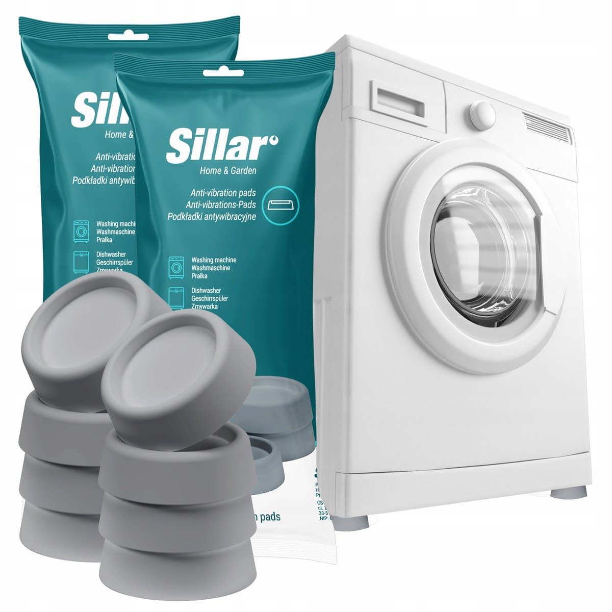 Sillar Trillingsdempers wasmachine – universele - anti-vibratie rubberen pads voor wasmachine, vaatwasser, droger - 8 stuks — afbeelding 1