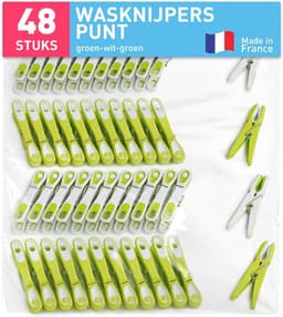 Duurzame wasknijpers met sterke grip - 48 stuks in groen-wit — thumbnail 1