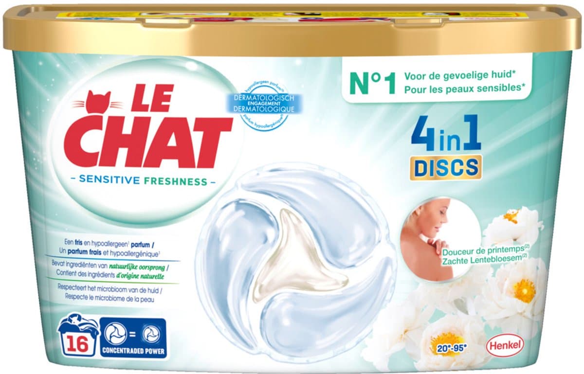 Le Chat Wascapsules Sensitive Zachte Lentebloesem 16 wasbeurten - 8 x 16 stuks - Voordeelverpakking — afbeelding 1