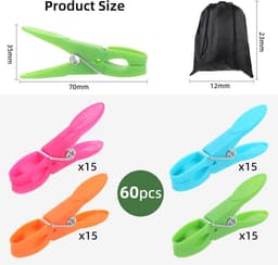 60 Stuks Kleurrijke Wasknijpers - Antislip, Sterk en Duurzaam voor Kleding en Dekoratie — thumbnail 2