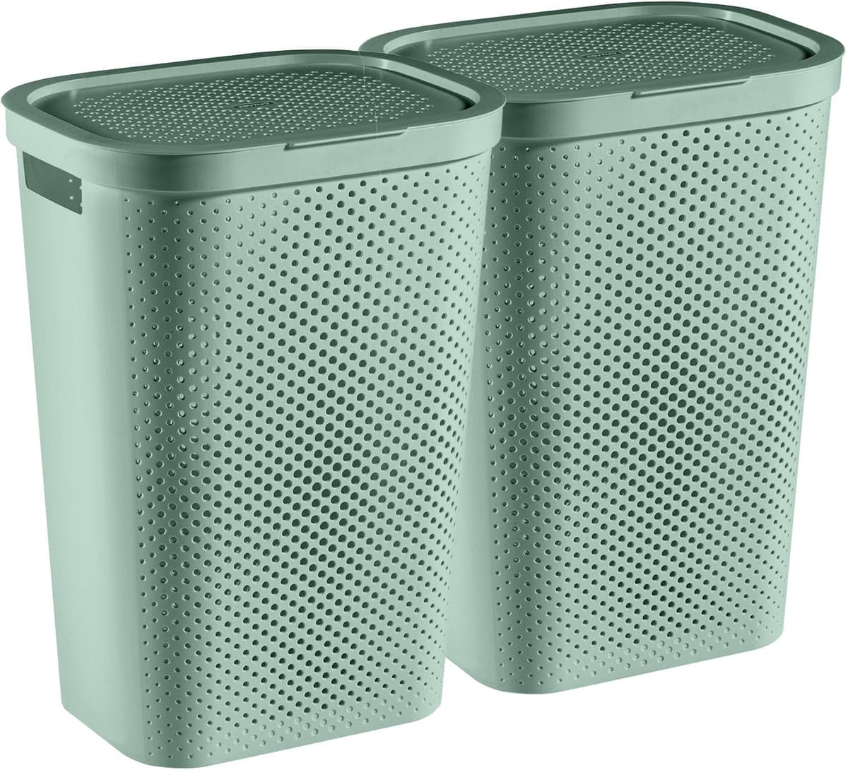 Curver Infinity Recycled Wasmand met deksel - 60L - 2 stuks - Groen — afbeelding 1