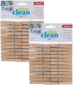 Ultra Clean Houten wasknijpers - 48x stuks - van 7 cm - Huishoudelijke producten - wasgoed - knijpers / wasspelden — thumbnail 2