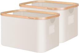 DAKCOS 2 stuks opbergmand wasmand opbergdozen van bamboe stoffen dozen dozen opvouwbare manden; 32L, beige — thumbnail 1