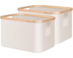 DAKCOS 2 stuks opbergmand wasmand opbergdozen van bamboe stoffen dozen dozen opvouwbare manden; 32L, beige