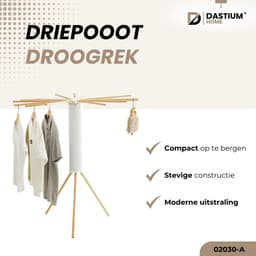 Dastium Home - Opvouwbaar Droogrek – Inklapbaar Driepoot Wasrek met 16 Armen – Ruimtebesparend Houten Droogrek voor Binnen & Buiten – Octopus Droogrek — thumbnail 4