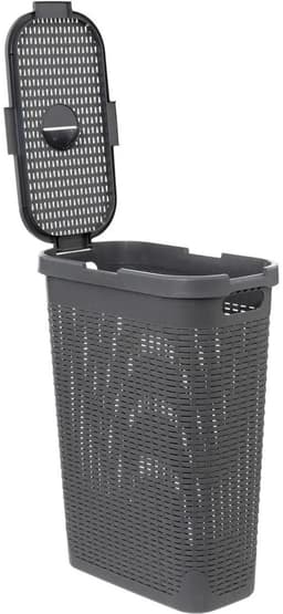5Five Smalle Wasmand met deksel Rotan - donkergrijs - gevlochten kunststof - 40 liter - 26 x 46 x 60 cm — thumbnail 3