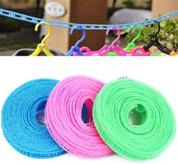 3 stuks Waslijn - Waslijndraad - Drooglijnen - Wasdraad - 5M - Winddichte antislip waslijn - Campingaccessoires - Outdoor - Draagbaar Droogtouw voor outdoor, camping, reizen, hanger of thuisgebruik — thumbnail 1
