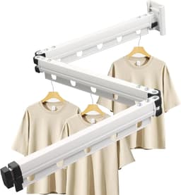 Opvouwbaar droogrek voor wandmontage - ruimtebesparend en roterend - wit - aluminium - 126 cm — thumbnail 4