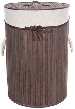CM Wasmand - stof met hout look - met deksel - opvouwbaar - bruin - 33 x 49 cm — thumbnail 1