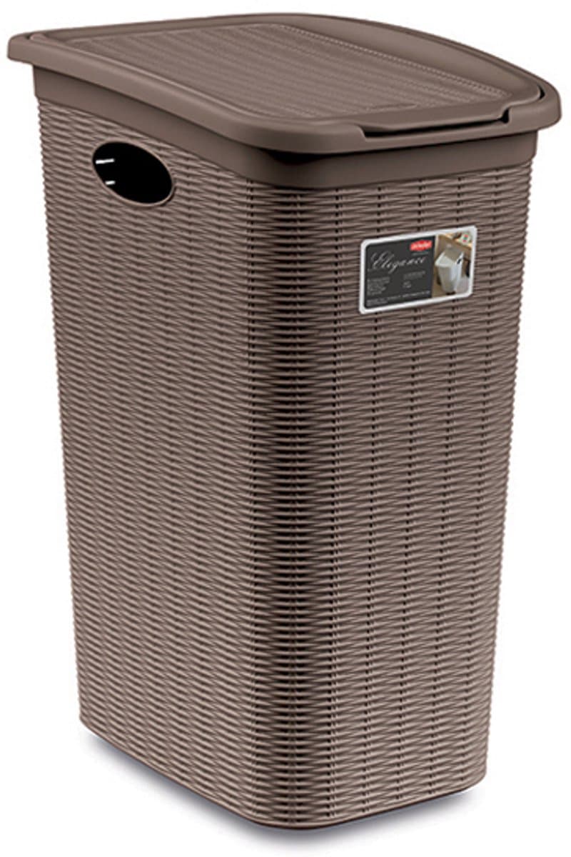Wasmand met deksel 'Elegance' - 36 Liter - Met ventilatie - Handgrepen - Taupe — afbeelding 1