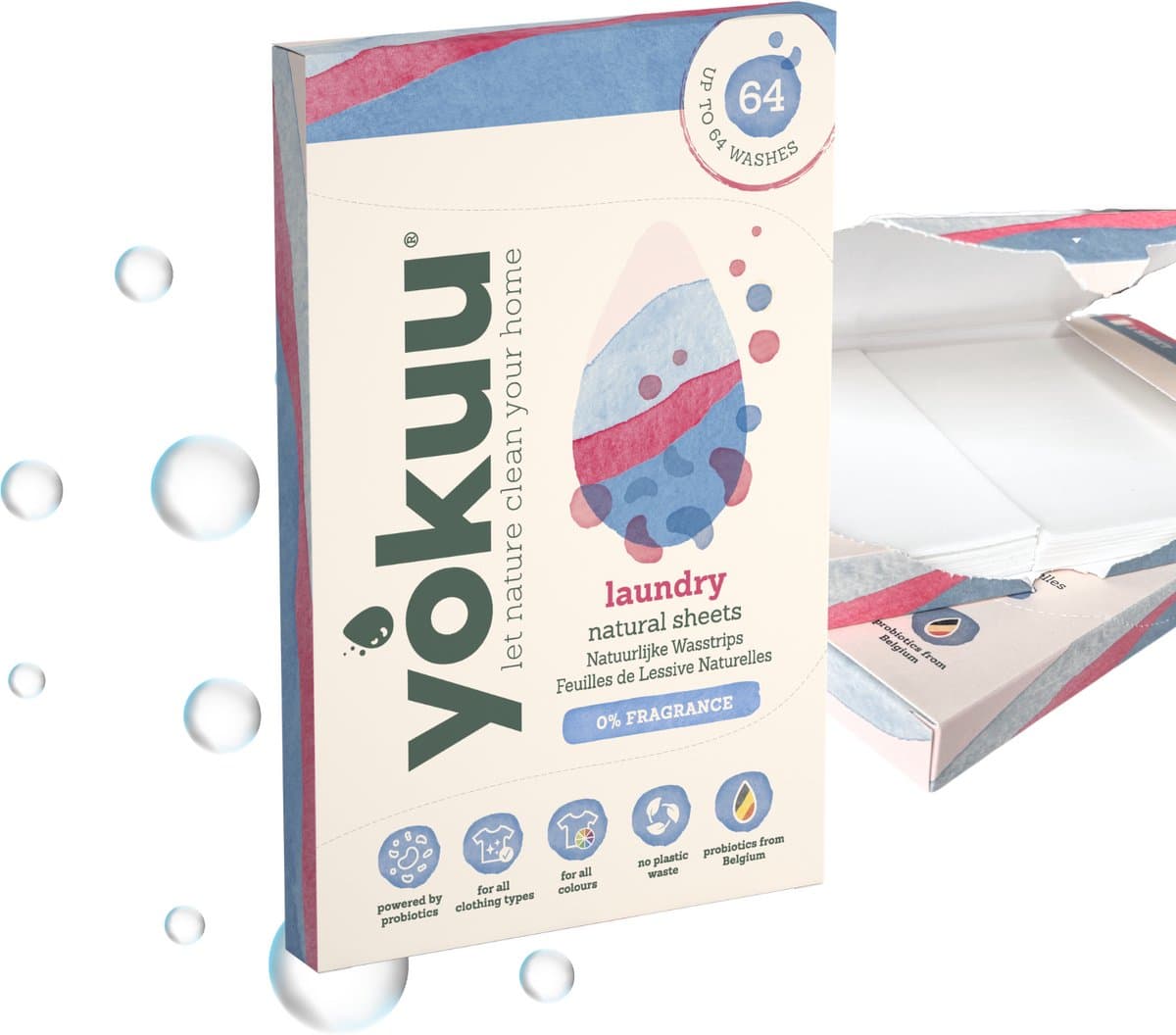 YOKUU Probiotische Wasstrips - 64 Wasbeurten - Parfum Vrij - Reis Wasmiddel - Ultra Geconcentreerd en Voorgedoseerd - Ecologisch Wasproduct — afbeelding 1