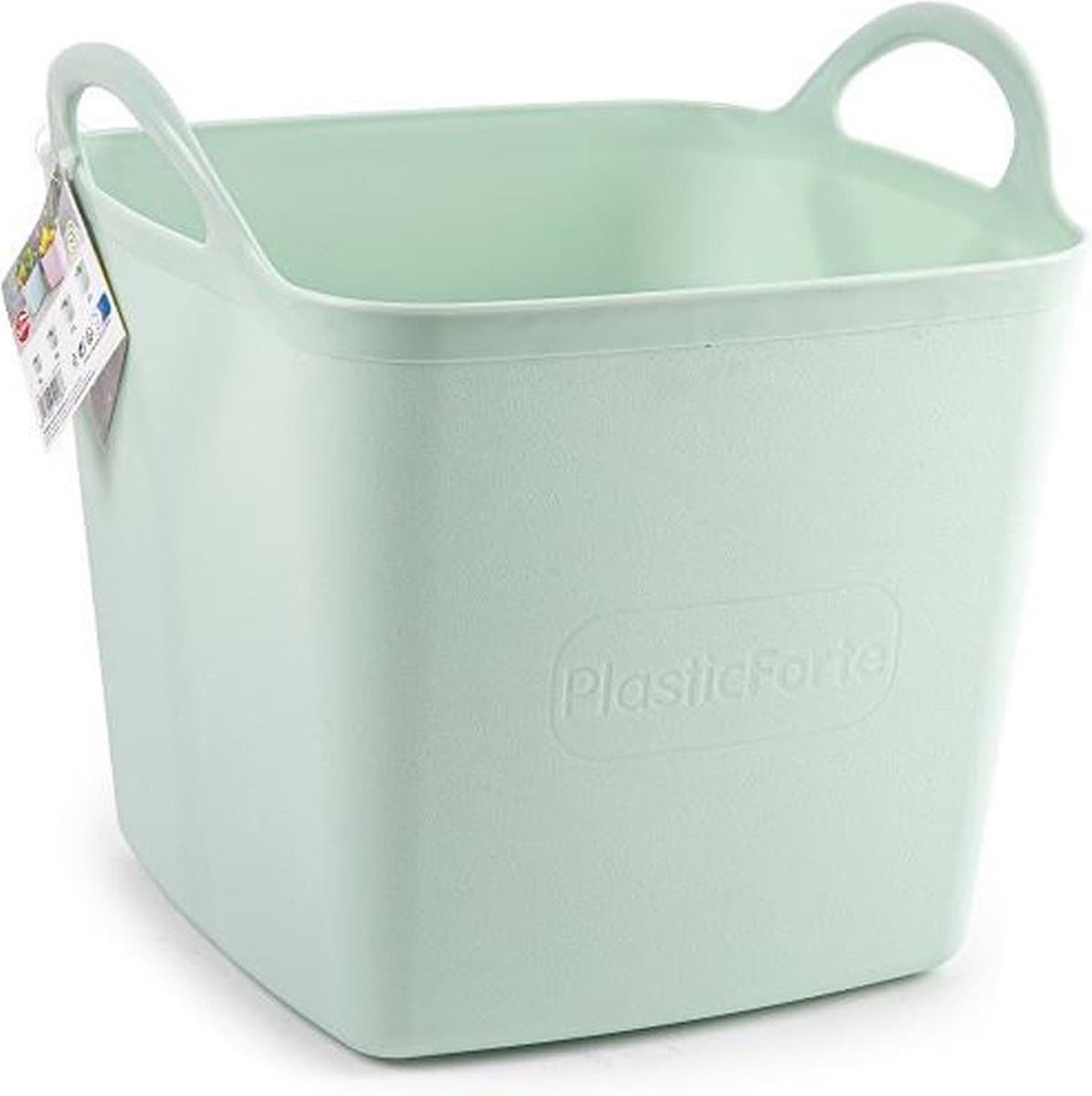 Plasticforte Kuip/emmer/wasmand - flexibel - lichtgroen - 27 liter - vierkant - kunststof - 36 x 34 x 37 cm — afbeelding 1