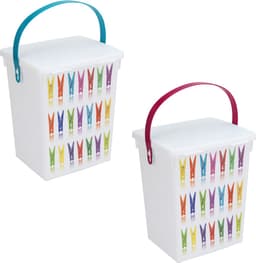 2x Wasknijper bewaarboxen roze en turquoise hengsel 5 liter 23 x 18 cm - huishoud - opbergers - Wasknijperboxen/wasknijperdozen — thumbnail 1