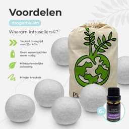 IntraSellers 6XL Drogerballen met 6 Etherische Oliën - 100% Nieuw-Zeelands Schapen Wol - Wasdrogerballen - Droogballen - Wasballen — thumbnail 2