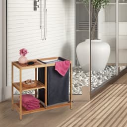 wasmand rek - bamboe - 3 planken - 65 x 68 x 33 cm - 50 l - badkamerrek - natuur-grijs — thumbnail 4