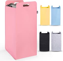 HENNEZ Wasmand met deksel van 140L opvouwbaar met scheiding en een bamboe frame - inclusief waszak - beige — thumbnail 1