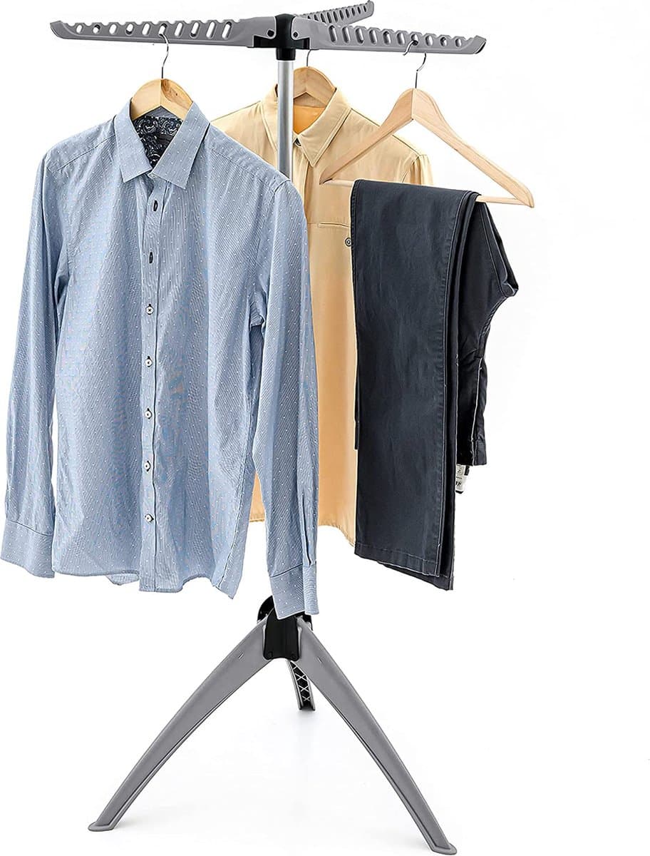 TATKRAFT Art Moon CEDAR stevig opvouwbaar kledingrek, kleerhangerstandaard, droogrek binnen/buiten, max. capaciteit 22 kg of 63 kleerhangers, eenvoudig te monteren, grijs — afbeelding 1