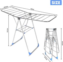 Droogrek, opvouwbaar, droogrek van 1,5 m, droogrek met vleugels van roestvrij staal voor gebruik binnen en buiten — thumbnail 5