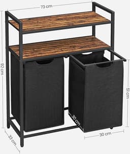 MIRA Home - Wasmand - Wassorteerder - Wasbox - Opbergmand - Zwart - Metaal/Hout - 2x46 Liter - 73x33x92 — thumbnail 2