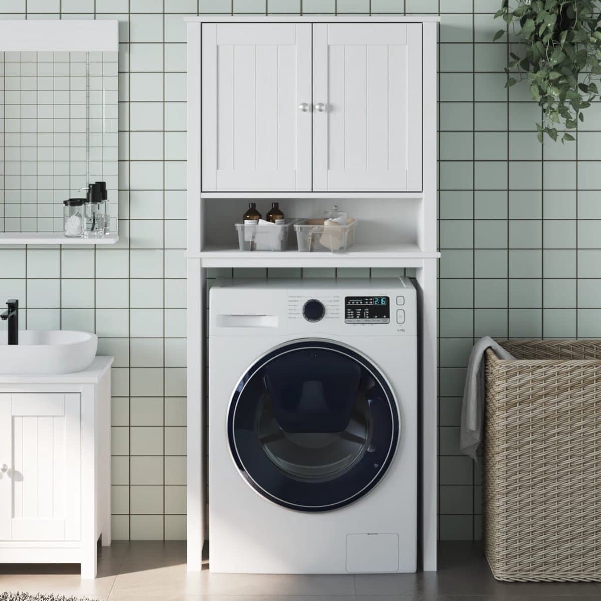 Wasmachine ombouw - Kast - Opbouwmeubel - Verhoger - Wasmachine meubel - Opbergkast - Hout - Wit — afbeelding 1
