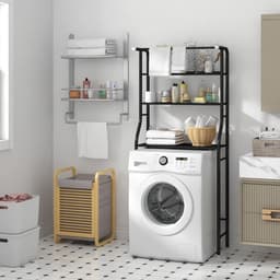 3-Tier Opbergrek Wasmachine - Ruimtebesparend - Badkamer - Boven Het Toilet - Multifunctioneel - Sterk Lager - Hangbaar - Zwart Wasmachine rek — thumbnail 3