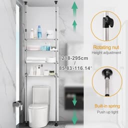Uitbreidbare Wasplank Over Toilet Opbergrek - Plafond Badkamer Organizer - Ruimtebesparende Spanpaal - Zwart - Kleine Ruimtes Wasmachine rek — thumbnail 2
