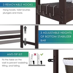 Badkamer opbergplank bamboe over-het-toilet ruimtebesparend donkerbruin met verstelbare planken Wasmachine rek — thumbnail 3