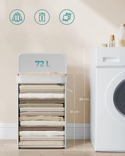SONGMICS Wasmand met deksel, wasmand van bamboe, afneembare en machinewasbare waszak met handgrepen, 72 liter, voor wasruimte, slaapkamer, woonkamer, wolkwit — thumbnail 3