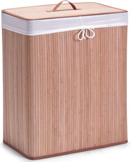 Zeller Luxe dubbele wasmand van bamboe hout - 52 x 32 x 63 cm - Wasgoedmanden/wasmanden - 104 liter — thumbnail 1