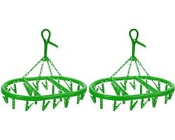 2x stuks droogcarrousel/droogmolentje groen met 20 knijpers - Droogrek/Droogmolen/Wasrekje