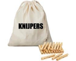 Canvas knijperzak - opbergzakje knijpers - naturel - met koord - 25 x 30 cm - en 100 houten wasknijpers - Knijperzak met knijpers