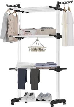 Droogrek toren standaard metaal 182 cm hoog dwars opvouwbaar zwart — thumbnail 1