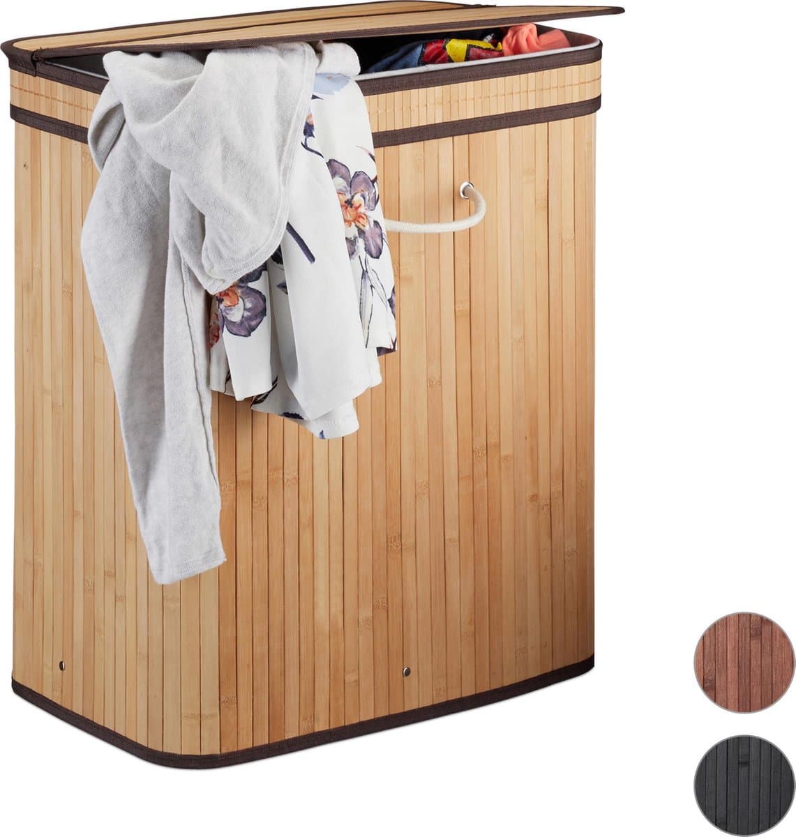 Wasmand - 95 l - 2 vakken - bamboe - wit — afbeelding 1