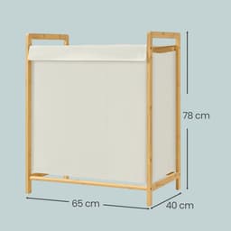 SONGMICS RLH103WD01 - Wasmand met 3 Vakken - Bamboe Frame - Afneembare en Versterkte Deksel - 150L Inhoud — thumbnail 2
