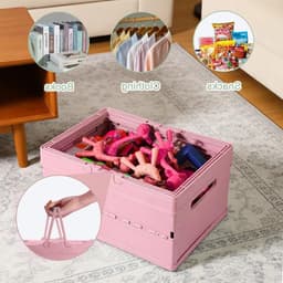 Grote Vouwbare Opbergmand met Handvat en Deksel voor Kasten, Boekenkasten en Badkamer - 30 x 21 x 16.5 cm (Roze) — thumbnail 2