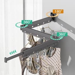 Drievoudig opvouwbaar wasrek - met uitschuifbare arm - wandwasrek - geschikt voor wasruimtes, balkons en slaapkamers - antracietgrijs — thumbnail 3