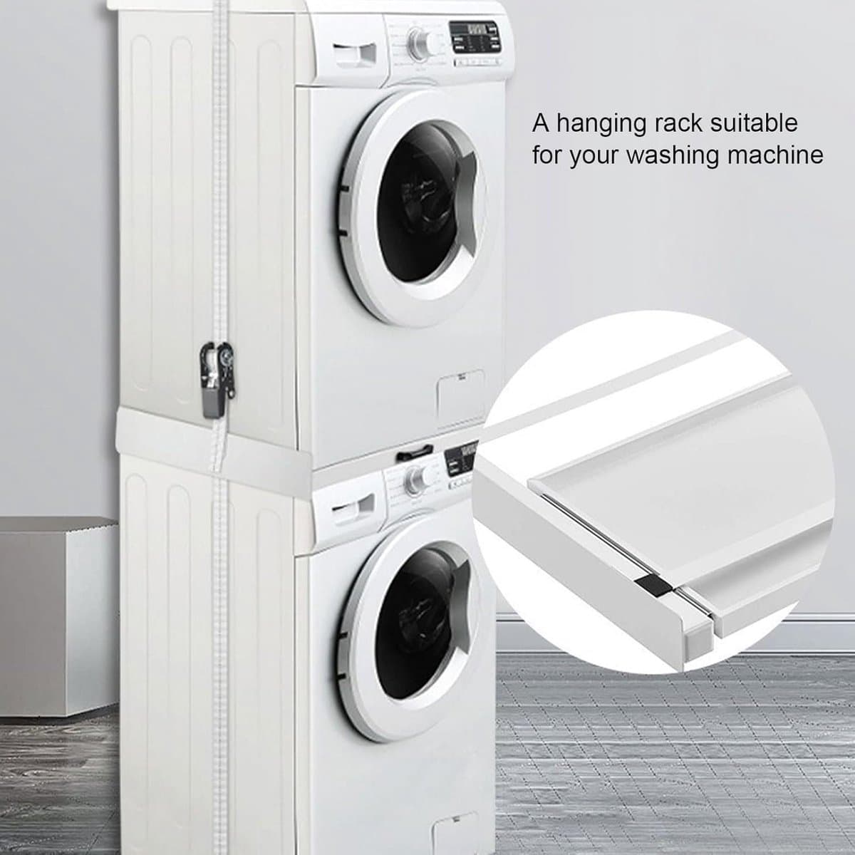 Wasmachine Droger Stapelset - Tussenframe Uittrekbaar - Ruimte Besparen - Met Uittrekbare Plank - 60 Cm Breed - Wit — afbeelding 1
