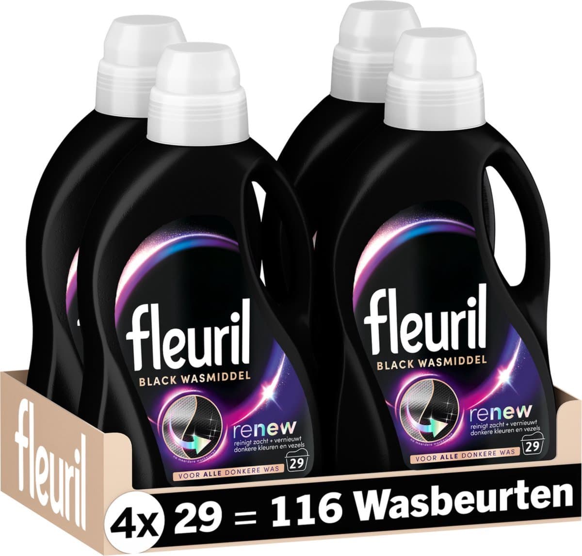 Fleuril Black - Vloeibaar Wasmiddel - Donkere en Zwarte Was - 4x29 Wasbeurten - Voordeelverpakking — afbeelding 1