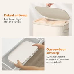 Smalle Wasmand 55L met Deksel – Opvouwbare Wassorteerder met Kunststof Frame – Grote Wasverzamelaar voor Slaapkamer & Badkamer – Wit — thumbnail 3
