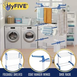 Kleding Droogtoren - Wasrek Opvouwbaar - Kleding Drogen Binnen - 4 Laags Met Wielen - 170 cm Hoog - Blauw — thumbnail 2