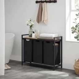 Wasmand 39,8L met 4 Compartimenten – Was Sorteerder– Oxford Stof Wasopslag met Interne Verdelers – Stevige Was Organizer voor Badkamer of Wasruimte – Bruin/Zwart — thumbnail 5